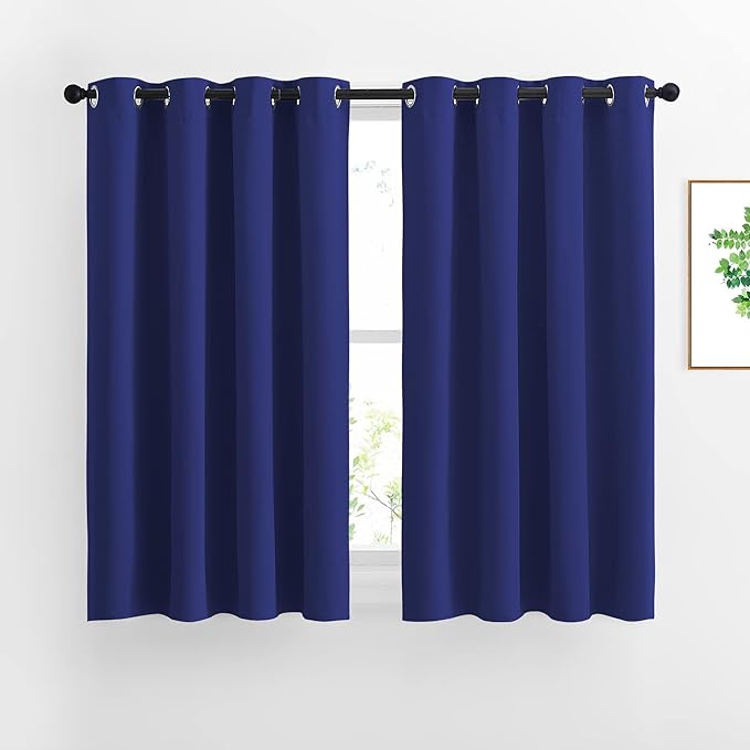 NICETOWN Blackout Curtain Panels Grommet - All Season Eyelet Top Blackout Draperies for Bedroom/Living Room/Glass Door， Navy Blue， 1 Pair of 52 x 45 inches