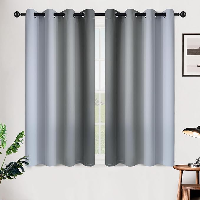 SimpleHome Ombre Room Darkening Curtains for Bedroom, Gradient Gray to Grey White Light Blocking Thermal Insulated Grommet Window Curtain/Drapes for Living Room,2 Panels, 52x45 inches Length