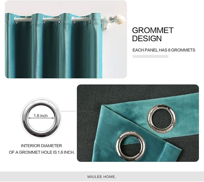 MIULEE 2 Panels Blackout Velvet Curtains Solid Soft Grommet Teal Curtains Thermal Insulated Soundproof Room Darkening Curtains/Drapes/Panels for Living Room Bedroom 52 x 63 Inch