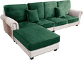 Couch Cover 4-Piece Elastic Velvet Couch Cushion Covers & Chaise Slipcovers for L-Shaped Sofas, Sofa Seat Covers Washable, Soft Cover for Couches (3 Seater + Chaise, Christmas Green)