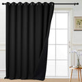 Yakamok 100% Blackout Thermal Insulated Grommet Curtains, Noise Reducing Barrier Panel for Sliding Glass Door, 2 Thick Layers Heat Full Light Blocking Patio Door Drapery, Black, W100 x L108, 1 Panel