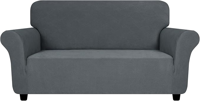 ZNSAYOTX Super Stretch Loveseat Covers (57"-70"), New Striped Love Seat Slipcover, Dogs Pet Friendly Anti-Slip Couch Protector Spandex Durable 2 Seater Fabric Sofa Cover (Dark Grey, Loveseat)