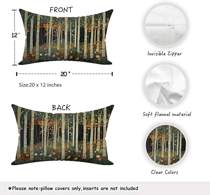 Rustic William Morris Inspired Autumn Forest Decor Pillow Covers 12x20,Fall Home Room Decor, Vintage Botanical Nature Decorative Throw Pillow Covers for Home Bedroom Living Room