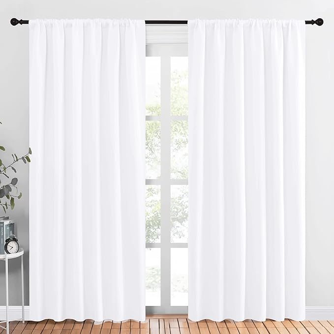 NICETOWN Room Darkening Curtains for Bedroom, Pure White, Set of 2 Panels, 62 x 84 Inch, Triple Weave Home Decoration Thermal Insulated Solid Drapes for Patio Door