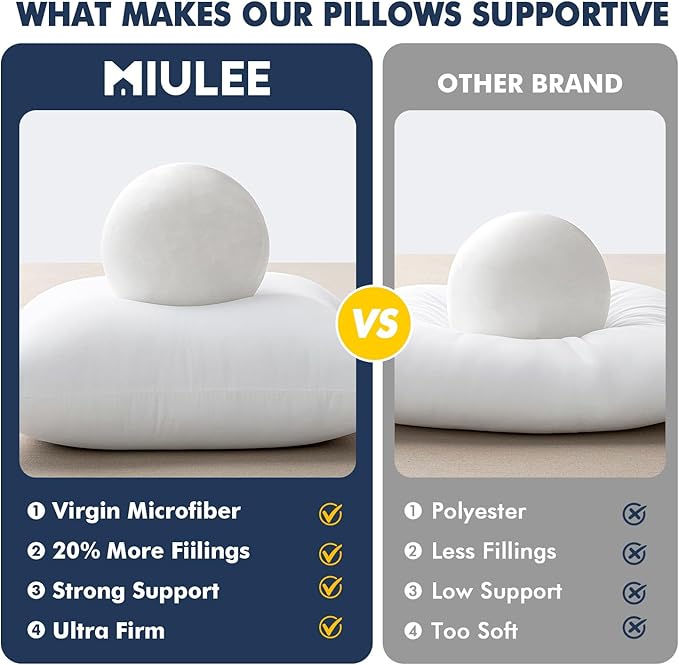MIULEE Throw Pillows Inserts, Pack of 2 12x24 Inch 100% Virgin Fiber Filling Bed Couch Pillows