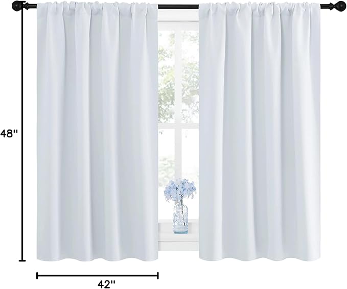 NICETOWN Greyish White Window Curtain Panels - Thermal Insulated Rod Pocket Room Darkening Curtain Sets for Bedroom (Platinum - Greyish White, 2 Panels, 42 by 48)