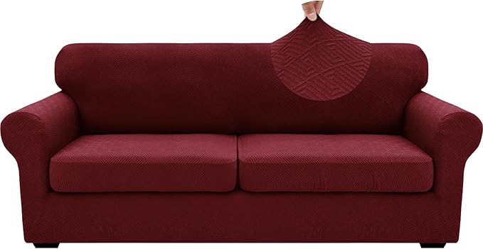 XINEAGE 2026 New 3 Pieces Couch Covers for 2 Extra Large Cushion Sofa Super Stretch Sofa Cover for 2 Large Seat Universal Loveseat Slip Cover for Living Room (Wine Red), 71"-91"(2 Cushions)