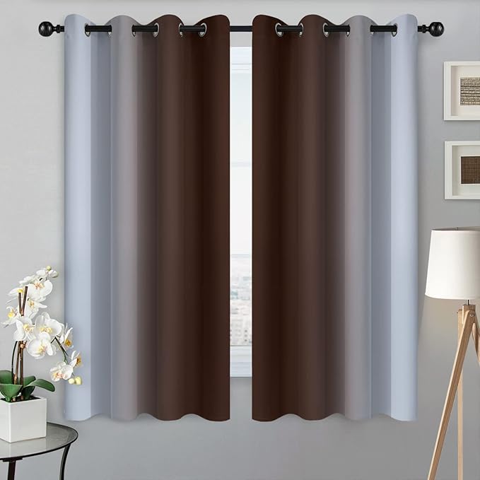SimpleHome Ombre Room Darkening Curtains for Living Room, Light Blocking Gradient Brown to Greyish White Thermal Insulated Grommet Window Curtains/Drapes for Bedroom, 2 Panels, 52x63 inches Length