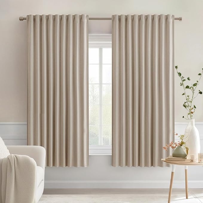 MIULEE Taupe Back Tab Blackout Curtains 63 Inch Length 2 Panels Set for Living Room Bedroom Privacy, Rod Pocket/Pinch Pleat Thermal Insulated Room Darkening Pleated Light Blocking Drapes