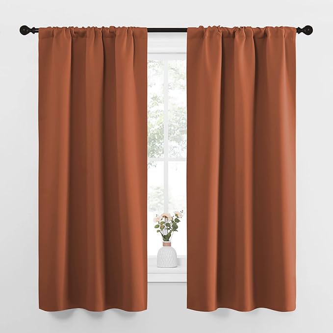 NICETOWN Blackout Curtains and Drapes - Thermal Insulated Solid Rod Pocket Blackout Draperies/Panels (Burnt Orange, 1 Pair, 34 by 63 inches)