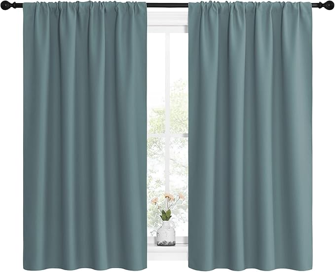 NICETOWN Greyish Blue Blackout Curtains Panels for Window, Thermal Insulated Rod Pocket Blackout Drapes/Draperies for Living Room (2 Panels, W42 x L54 inches)
