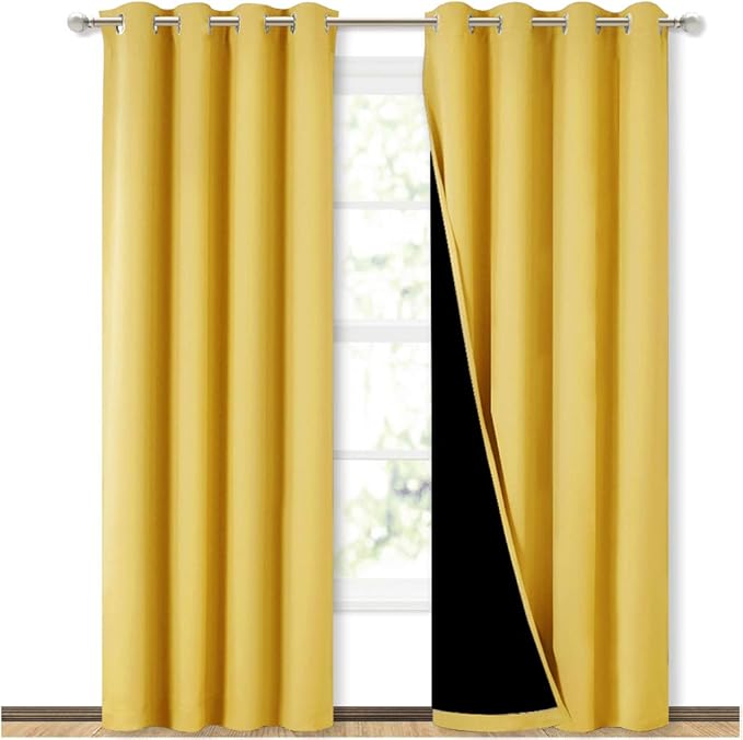 NICETOWN Blackout Window Curtain Panels, Heat and Cold Blocking Drapes for Nursery, 84 inches Drop Thermal Insulated Draperies for Patio Sliding Glass Door (Bright Yellow, 2 Pieces, 52 inches Wide)