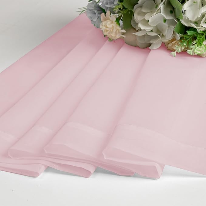 OVZME Blush Pink Sheer Valances for Windows 14 Inch Length 2 Pcs, Light Filtering Short Kitchen Curtains, Top Dual Rod Pocket Small Curtains for Living Room Bedroom Basement, Each 42Wx14L Inches