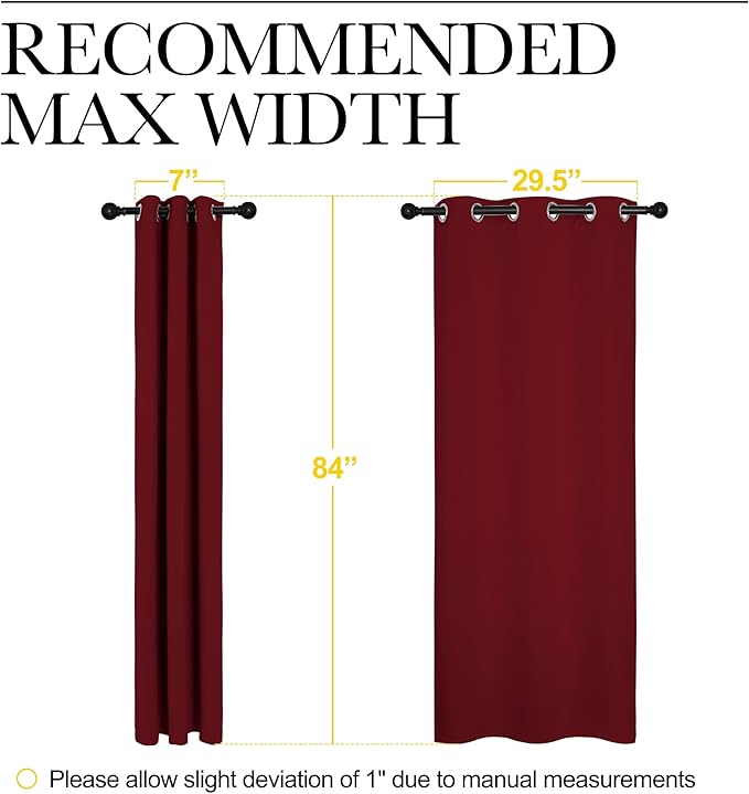 NICETOWN Christmas Burgundy Bedroom Curtains Blackout Draperies, Christmas Decorations Thermal Insulated Solid Grommet Top Blackout Drapes for Cafe (One Pair, 34 x 84-inch)