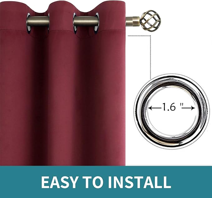 BGment Blackout Curtains - Grommet Thermal Insulated Room Darkening Bedroom and Living Room Curtains, Set of 2 Curtain Panels (52 x 63 Inch, Burgundy)