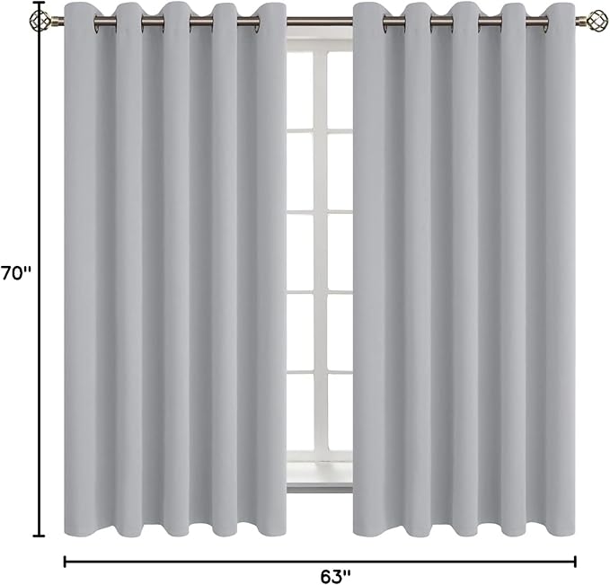 BGment Room Darkening Curtains 63 Inches Long - Grommet Thermal Insulated Drapes Window Treatment Curtains for Bedroom, 2 Panels, 70 x 63 Inch, Light Grey