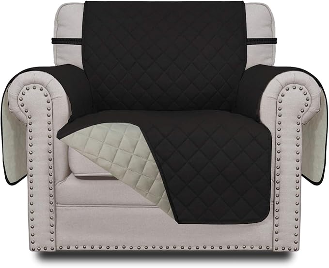 Easy-Going Chair Sofa Slipcover Reversible Sofa Cover Water Resistant Couch Cover Furniture Protector Cover with Elastic Straps for Pets Kids Children Dog Cat (Chair, Black/Beige)