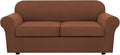H.VERSAILTEX 3 Piece Stretch Sofa Covers for 2 Cushion Sofa Couch Covers for Living Room Sofa Slipcovers (Base Cover Plus 2 Seat Cushion Covers) Thicker Jacquard Fabric(Large Sofa, Caramel)