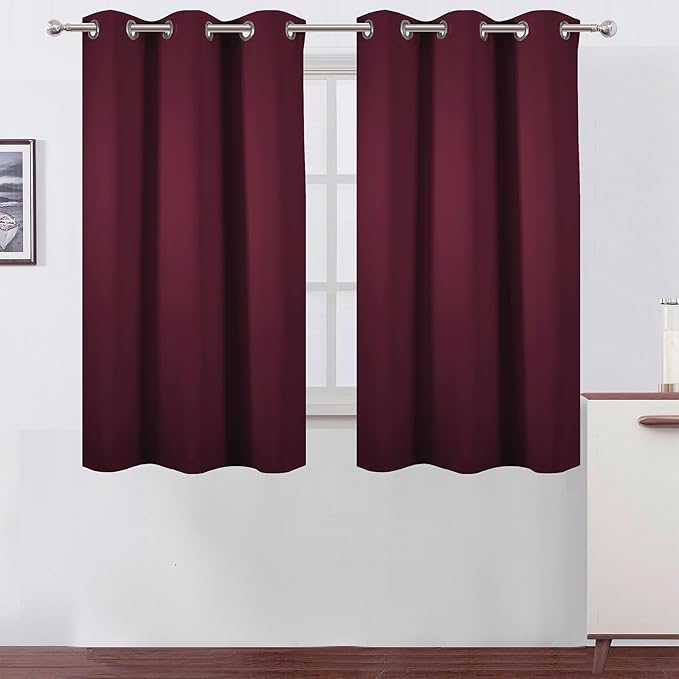 LEMOMO Burgundy Red Blackout Curtains 42 x 54 Inch Length Set of 2 Panels Grommet Bedroom Curtains for Living Room