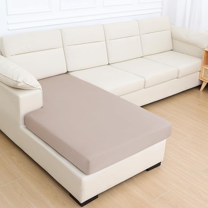 hyha Milk Silk Couch Cushion Covers for Sectional Sofa, Soft Sectional Sofa Couch Covers L Shape Washable, Outdoor Cushion Covers for Patio Furniture with Elastic Bottom(Chaise, Taupe)