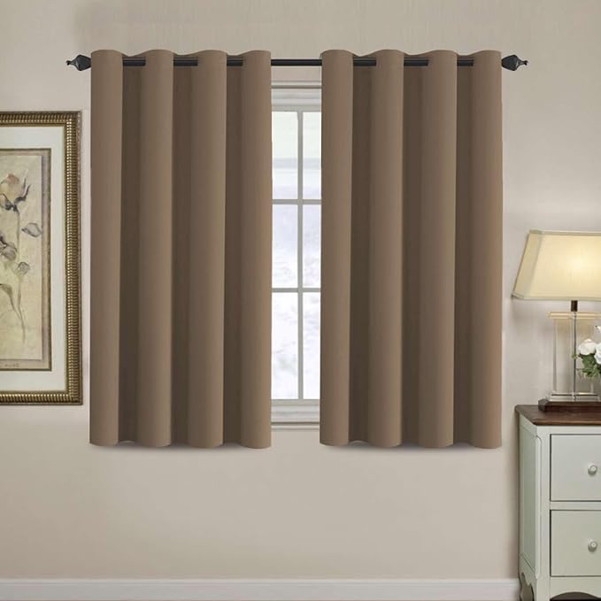 H.VERSAILTEX Blackout Curtain for Living Room Small Window Kitchen Blackout Curtains 45 inch Length Energy Saving Solid Grommet Blackout Drape, One Panel, Macchiato, 52" W x 45" L
