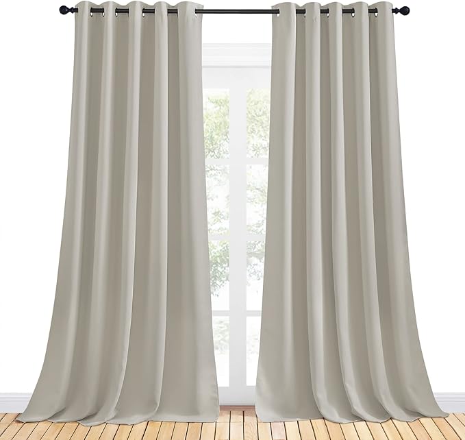 NICETOWN Thermal Insulated Natural Curtains for Living Room, Window Treatment Solid Grommet Room Darkening Drape Panels for Bedroom (Set of 2, 70 by 95 inches Long)