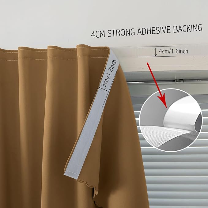 Self Adhesive Curtains, Stick Curtain Blackout Shades Window Cover Curtains for Living Room No Drilling, 47" W X 84" L, Brown, 1 Panel