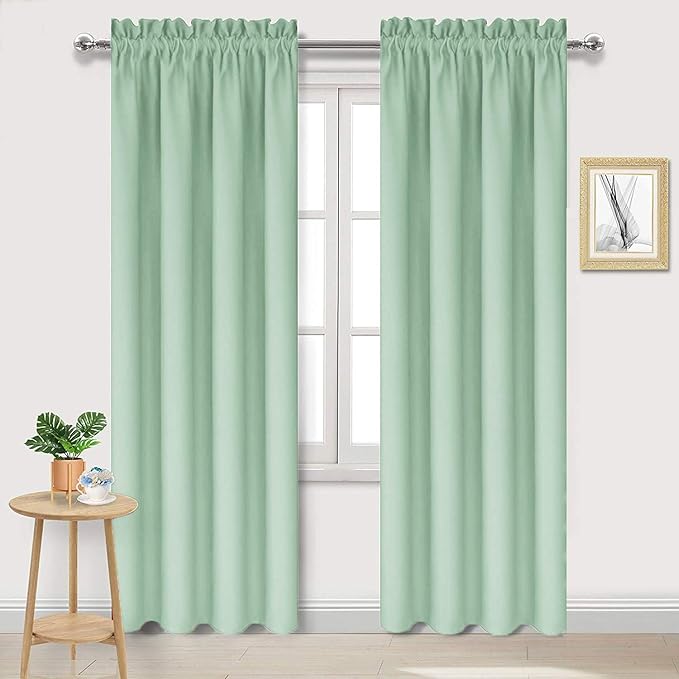 DWCN Blackout Curtains Room Darkening Thermal Insulated Bedroom Curtains Window Curtain Panels, 38 x 84 inches Long, Set of 2 Light Green Rod Pocket Drapes