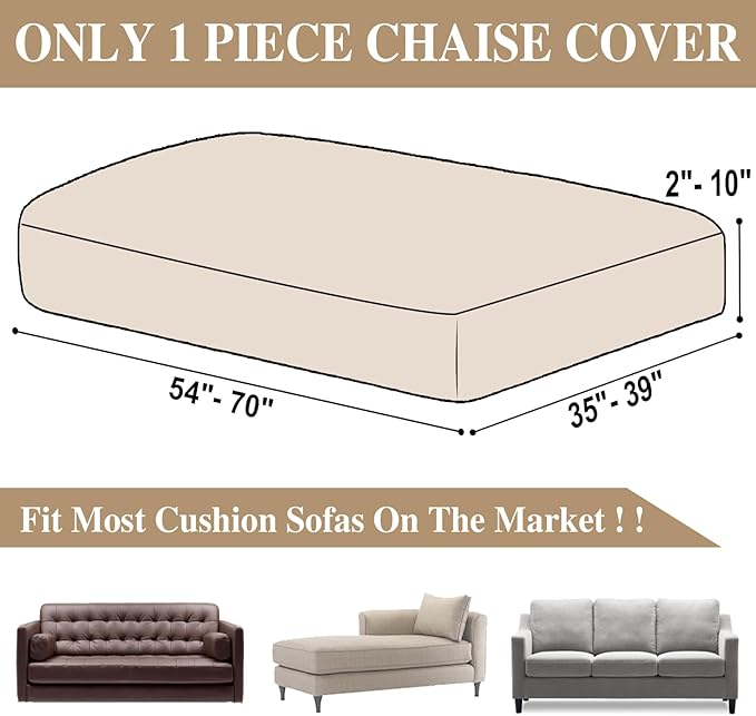 Couch Cushion Cover Chaise Lounge Cover Washable Separate Seat Chaise Couch Cover Stretch Sectional Sofa Slipcover(1 Piece for Chaise or Sofa 3-Seater, Natural)