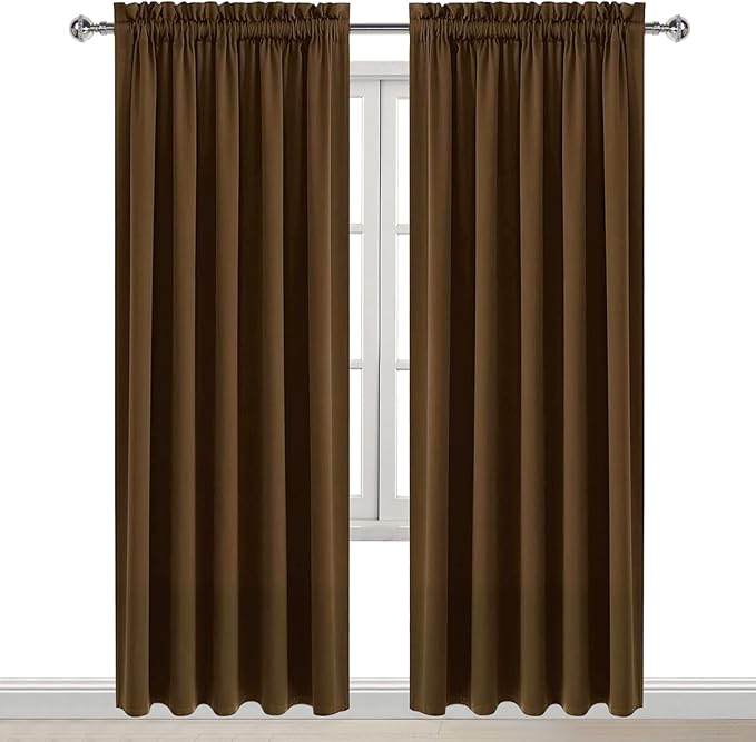 DWCN Brown Blackout Curtains for Bedroom, Thermal Insulated Energy Saving Room Darkening Curtains for Living Room (W60 x L84 inch, Set of 2 Panels, Top of Rod Pocket)