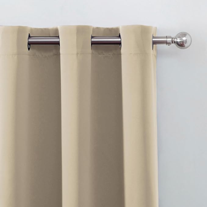 LEMOMO Blackout Curtains 66 x 72 Inch Long Beige Curtains Set of 2 Panels Room Darkening Curtains for Bedroom and Living Room