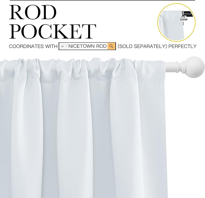 NICETOWN Bedroom Window Curtain Panels - Window Treatment Thermal Insulated Rod Pocket Room Darkening Curtains/Drapes for Patio Door (Greyish White, 2 Panels, 70 by 63)