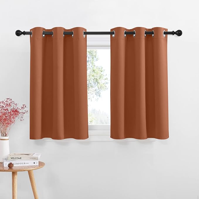 NICETOWN Valances for Windows, Elegant Room Darkening Grommet Half Window Curtains for Bedroom Home Office Dining Room Halloween Decoration, W42 x L36 Each Panel, Set of 2, Burnt Orange