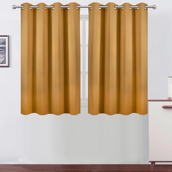 LEMOMO Mustard Yellow Thermal Blackout Curtains/52 x 45 Inch/Set of 2 Panels Room Darkening Curtains