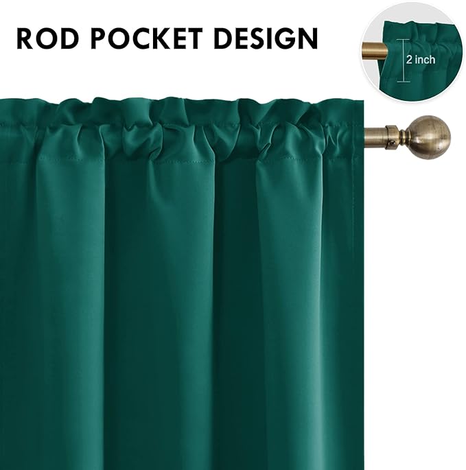 DWCN Blackout Curtains Thermal Insulated, Energy Saving & Noise Reducing Bedroom and Living Room Curtains, Hunter Green, W 42x L 63 Inch, Set of 2 Rod Pocket Curtain Panels