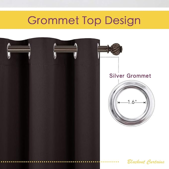 NICETOWN Blackout Curtain Panels for Bedroom, 2 Panels, W70 x L95-inch, Toffee Brown, Thermal Insulated Grommet Top Blackout Draperies and Drapes for Basement