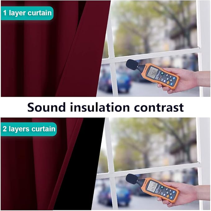 NICETOWN 100% Blackout Short Curtains with Black Liners, 2 Panels, 37" W by 60" L, Wine Red, Solid Thermal Insulated Full Blackout 2-Layer Lined Drapes, Energy Efficiency Window Draperies for Bedroom