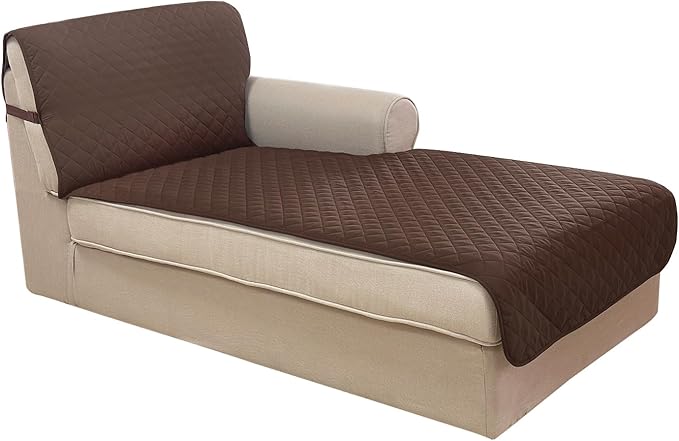 U-NICE HOME Sectional Couch Cover for Dogs Pets Chaise Lounge Reversible Sofa Cover Furniture Protector with Elastic Adjustable Strap, Chocolate/Taupe