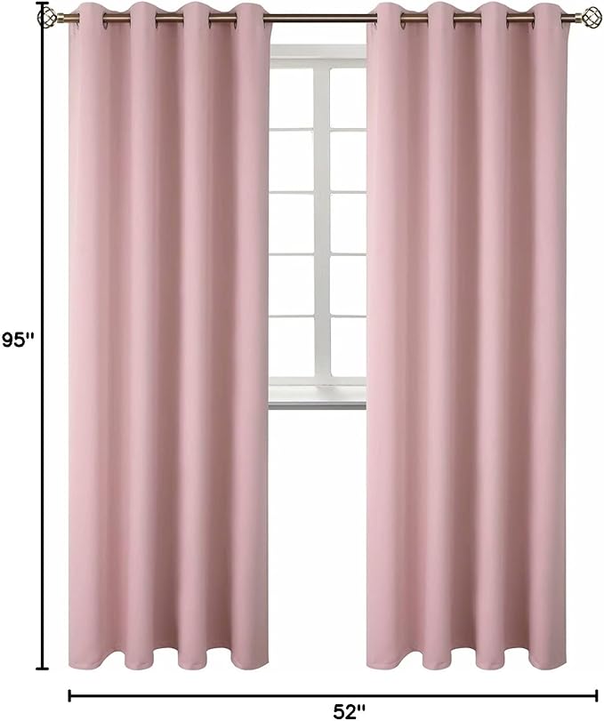 BGment Room Darkening Curtains 95 Inches Long - Grommet Thermal Insulated Drapes Window Treatment Curtains for Bedroom, 2 Panels, 52 x 95 Inch, Baby Pink