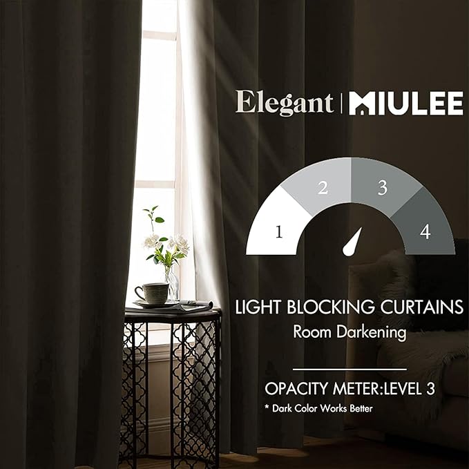 MIULEE Blackout Room Darkening Curtains Thermal Insulated Drapes Solid Window Treatment Set Grommet Top Light Blocking Curtain for Living Room/Bedroom 2 Panels 52 x 84 inch Length Beige White