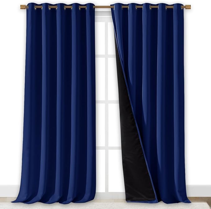 NICETOWN Total Shade Curtains and Draperies, Royal Blue, Package of 2, 62 inches Wide x 95 inches, LongHeavy-Duty Full Light Shading Drapes with Black Liner Backing for Villa/Hall/Dorm Window