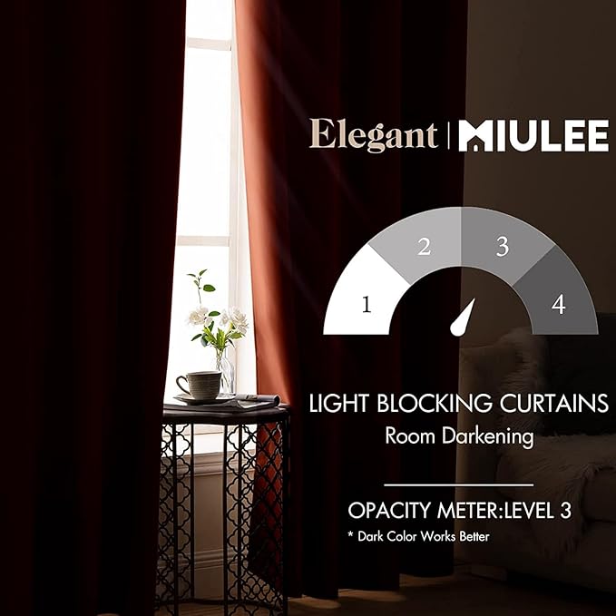 MIULEE Blackout Curtains for Fall Bedroom Living Room Thermal Insulated Room Darkening Grommet Top Solid Light Blocking Drapery Set of 2 Window Panels 52 x 90 Inches Burnt Orange