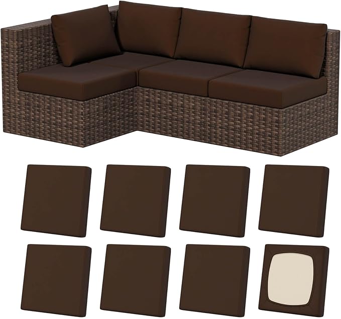 8Pcs Stretch Patio Cushion Covers, Outdoor Couch & Sofa Replacement Slipcovers for Patio Furniture Cushion Covers, Washable Reusable Furniture Protector
