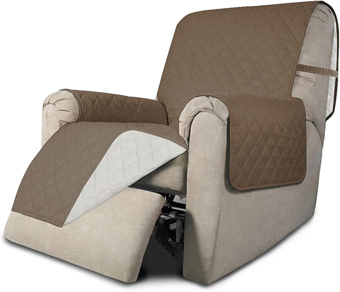 Easy-Going Recliner Sofa Slipcover Reversible Sofa Cover Water Resistant Couch Cover Furniture Protector with Elastic Straps for Pets Kids Children Dog Cat (Recliner, Camel/Ivory)