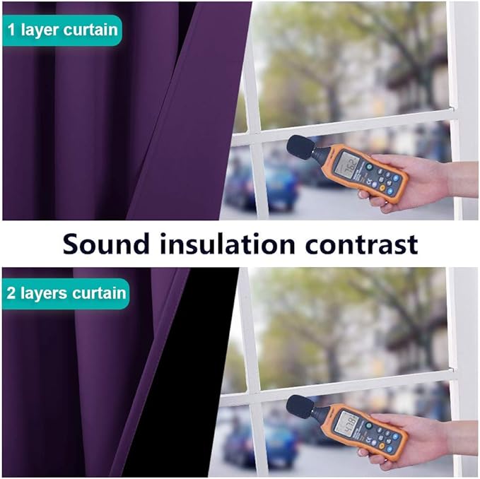 NICETOWN 100% Blackout Curtains with Black Liner Backing, Thermal Insulated Curtains for Living Room, Noise Reducing Drapes, Royal Purple, 52 inches Wide x 84 inches Long Per Panel, Set of 2 Panels