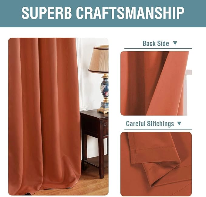H.VERSAILTEX Ultra Soft Blackout Curtains for Bedroom 84 Inches Thermal Insulated Window Curtain for Living Room, Energy Efficicent Grommet Window Treatment Panel - Orange (1 Panel), 52'W x 84'L