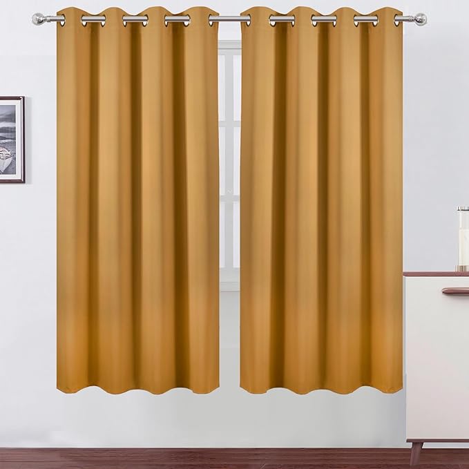 LEMOMO Blackout Curtains 66 x 72 Inch Long Mustard Yellow Curtains Set of 2 Panels Room Darkening Curtains for Bedroom and Living Room