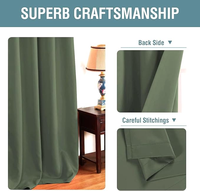 H.VERSAILTEX Green Blackout Curtain for Living Room Thermal Insulated Window Treatment Curtain Extra Long 120 inch Length Energy Saving Solid Blackout Drape, One Panel, Bronze Green, 52" W x 120" L