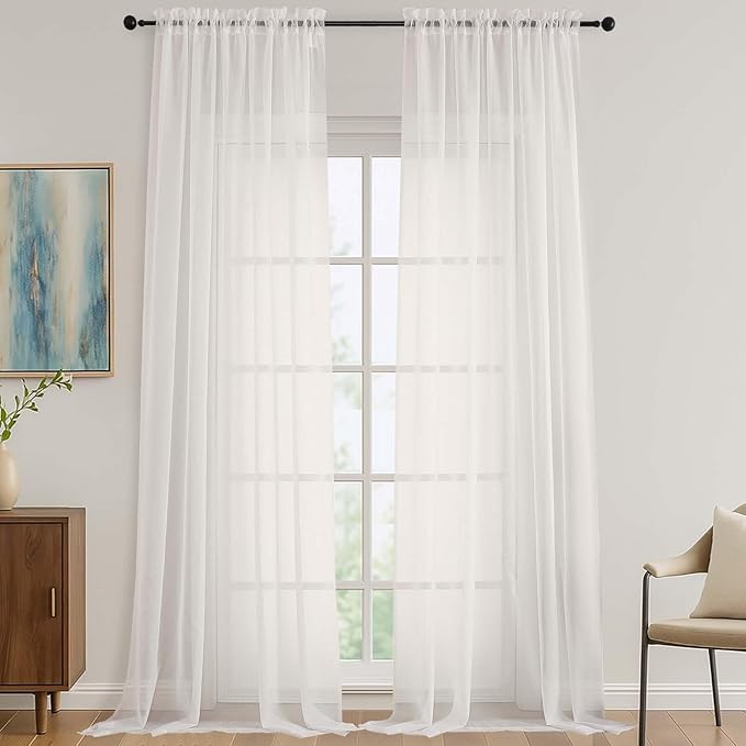 OVZME Ivory Sheer Curtains 108 Inches Long 2 Panels Set, Extra Wide Solid Lightweight & Airy Gauzy Window Treatments with Light Filtering for Patio Sliding Door, 59Wx108L Inches