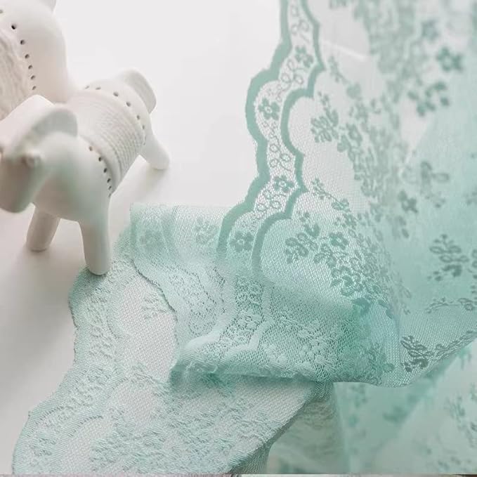 YJ YANJUN Vintage Lace Curtains 96 Inches Long-Victorian Floral Pattern Aqua Sheer Curtain Panels for Living Room Bedroom,Light Filtering, Shabby Chic Memaid Beach Drapes 2 Panels 52W x 96L